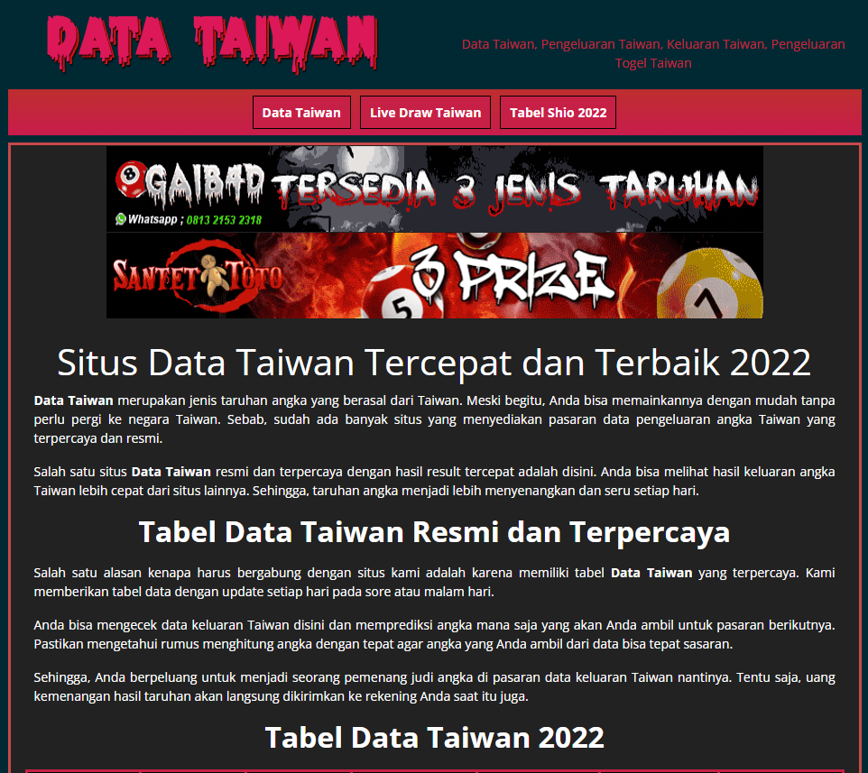 Tabel Pengeluaran Data Taiwan 