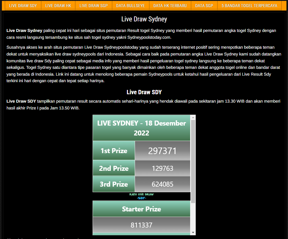 Live Draw SDY Pools dan Data Sidney Terkomplet