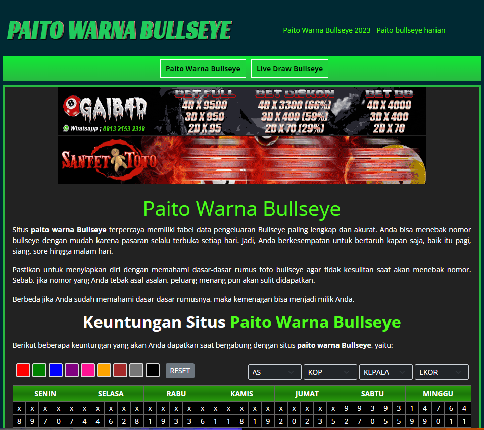 Bandar Paito Warna Bullseye Terpercaya Deposit Pulsa Termurah