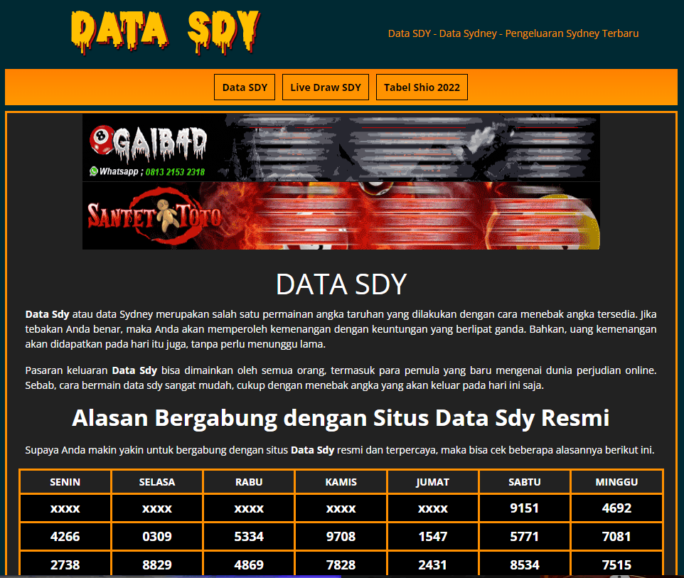 Situs Keluaran Data Sdy Di Rangkum ke Dalam Tabel Paito